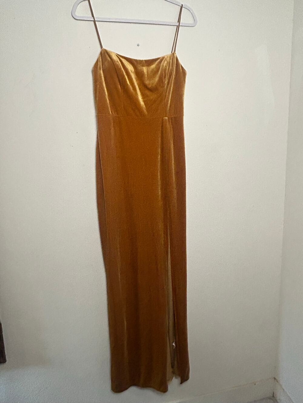 Jenny Yoo Logan Velvet Maxi Dress Marigold Gold Square Neck Slit Size 4